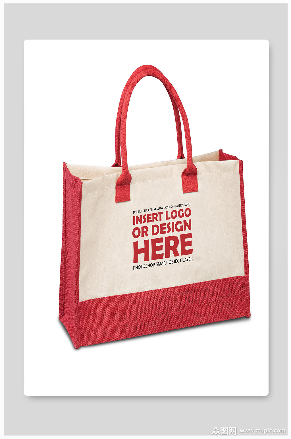 红白色帆布购物袋袋子分层样机效果图样机素材