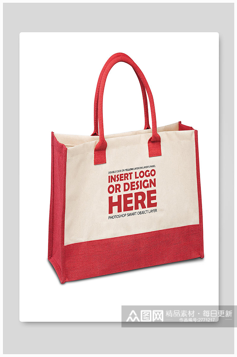 红白色帆布购物袋袋子分层样机效果图样机素材