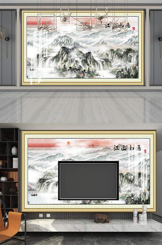 电视背景墙江山如画-众图网