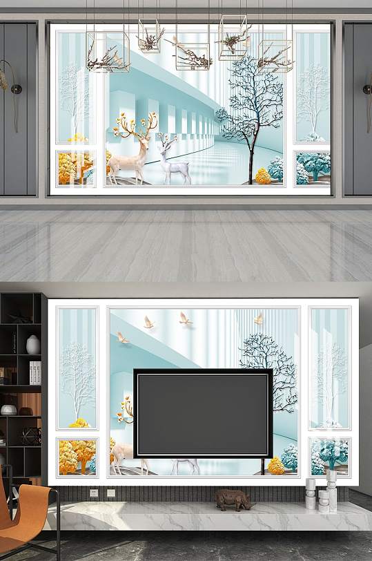 北欧欧式麋鹿小树背景-众图网