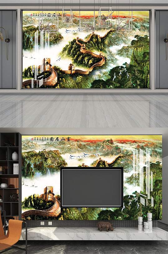 长城山中式背景墙-众图网