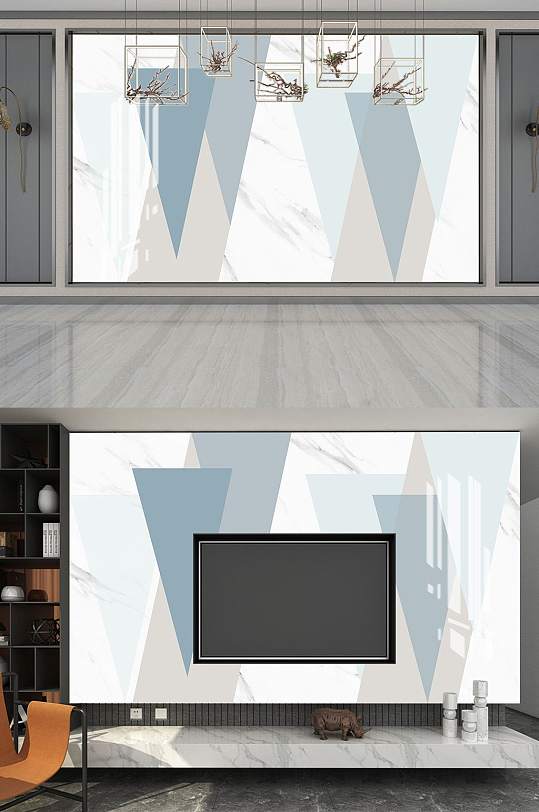 简约几何电视背景墙-众图网