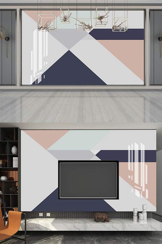 简约几何电视背景墙-众图网
