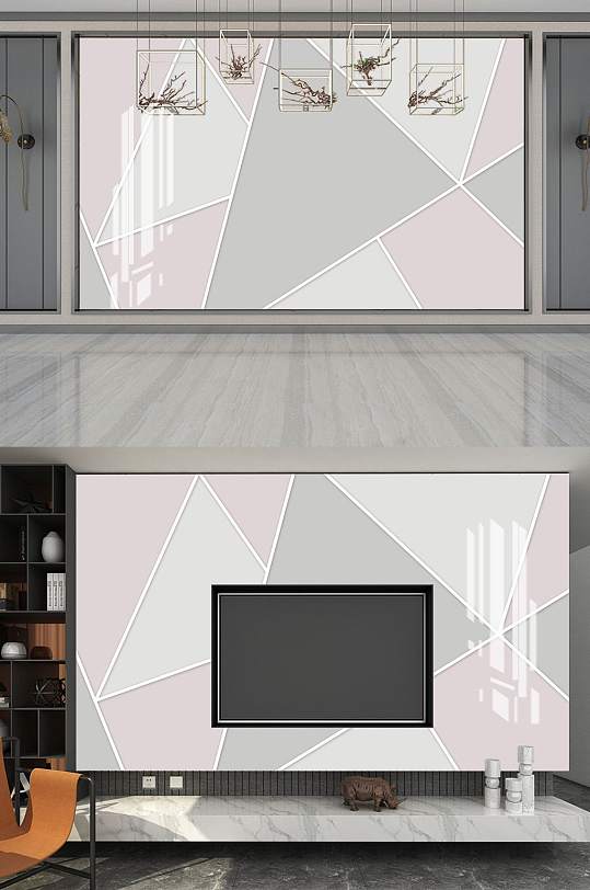 简约几何电视背景墙-众图网