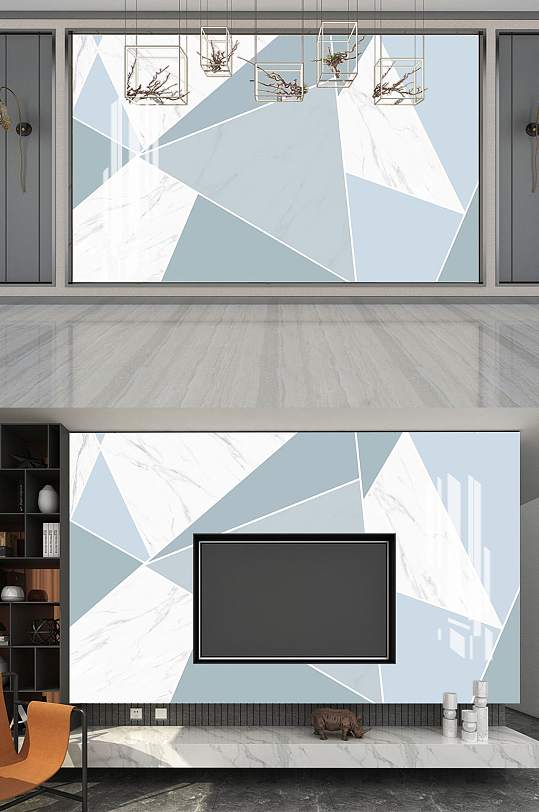 简约几何电视背景墙-众图网