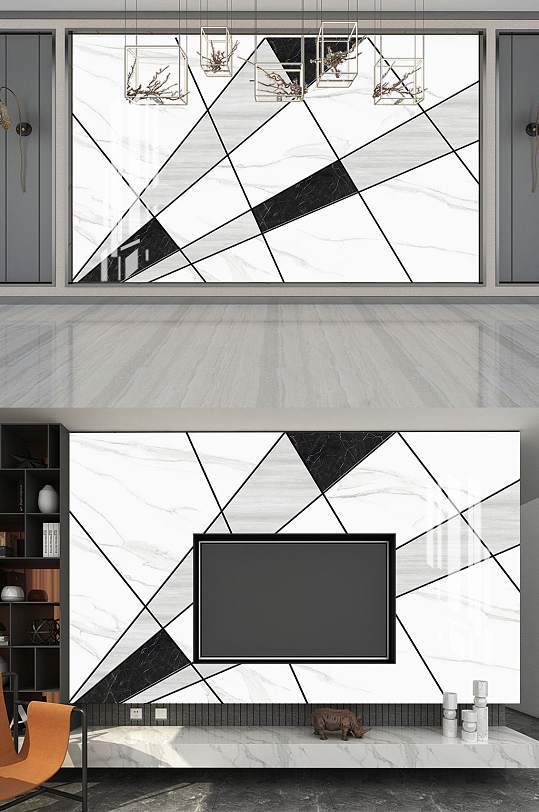 简约几何电视背景墙-众图网
