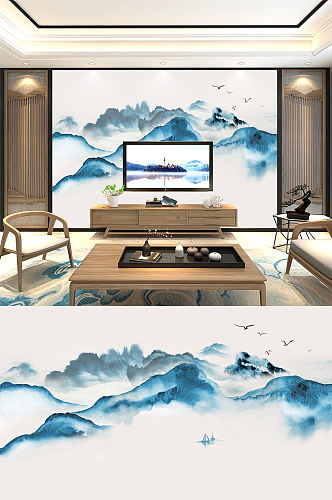 新中式水墨山水画背景墙