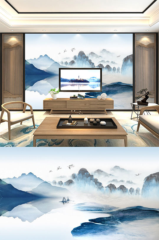 新中式山水背景画图片-新中式山水背景画素材下载-众图网