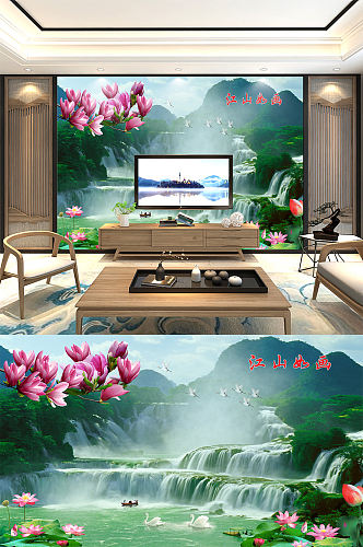新中式山水画背景墙