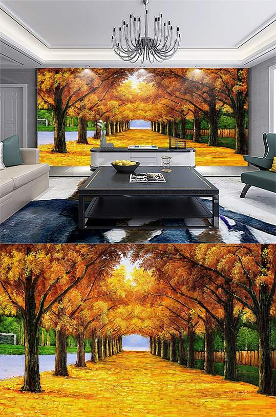 黄枫叶油画新中式-众图网