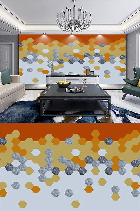 菱形几何新中式背景墙-众图网