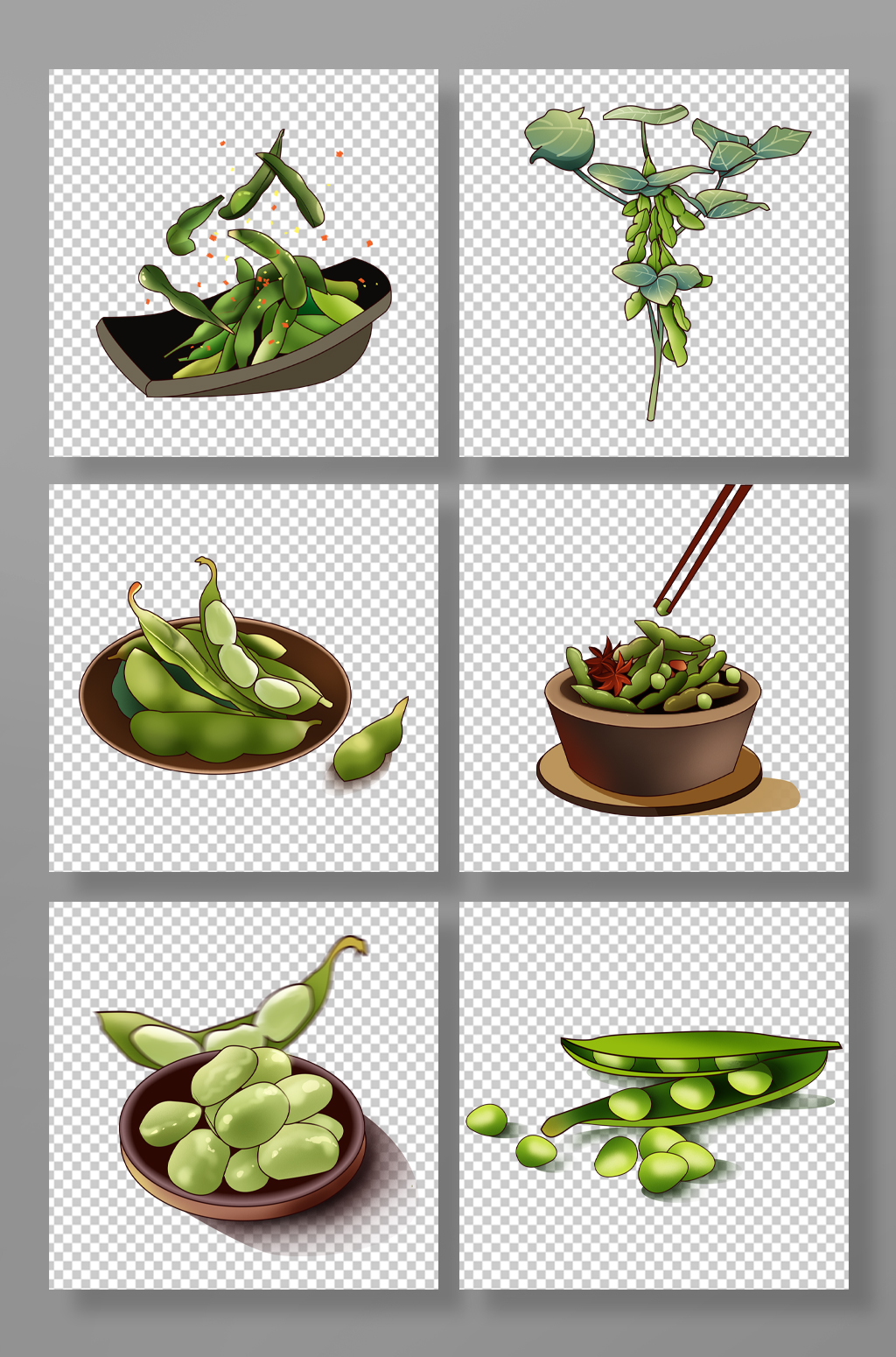 新鲜手绘毛豆蔬菜元素插画素材