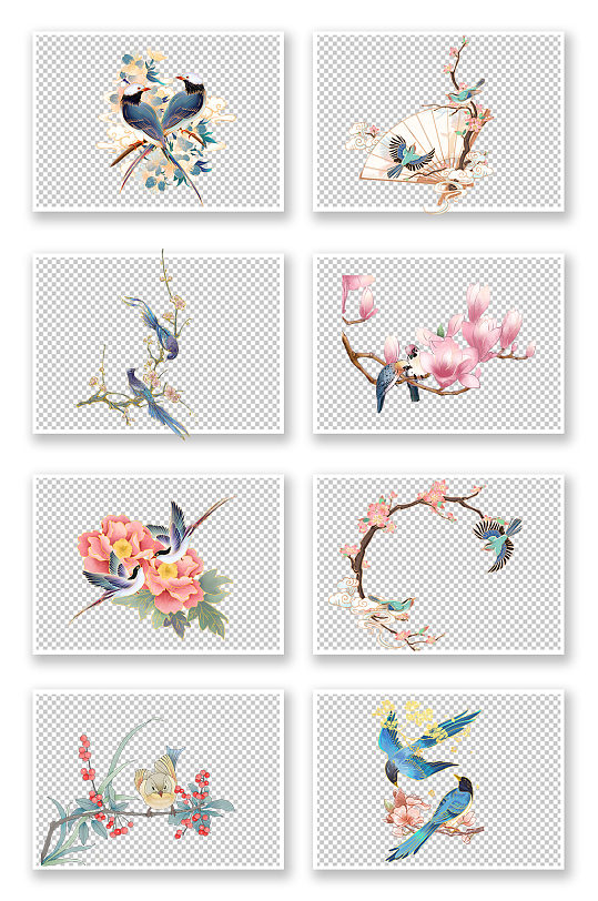 中国风手绘花鸟素材