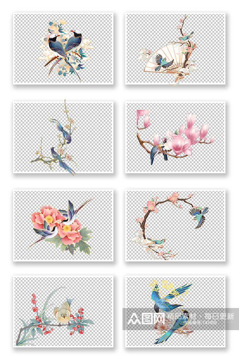 中国风手绘花鸟素材素材