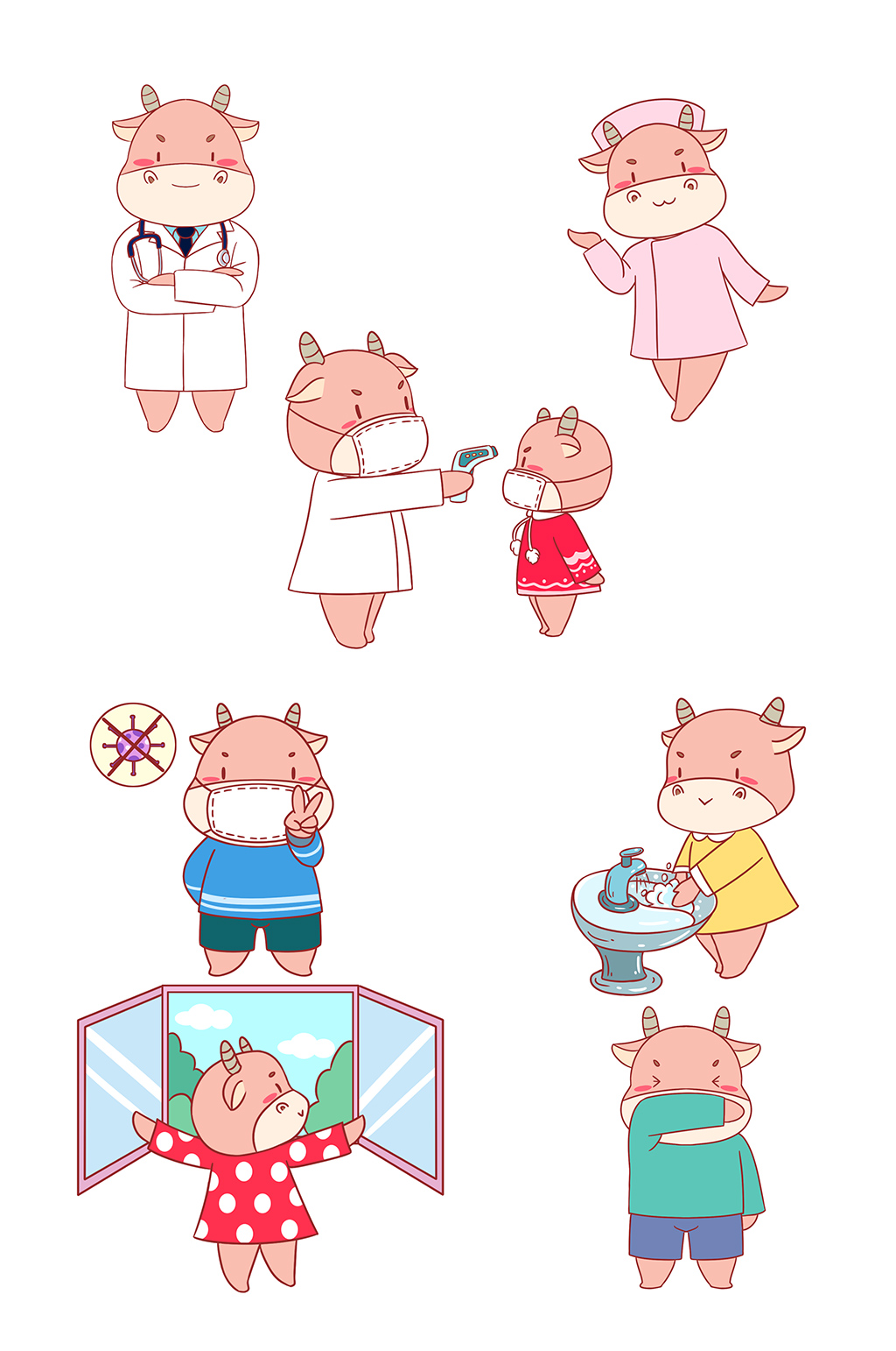 牛年疫情防护插图素材
