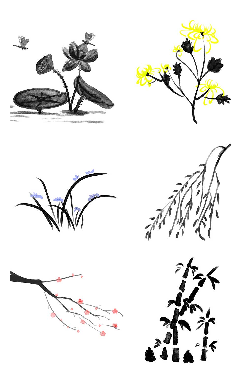 中国风水墨花卉国画素材