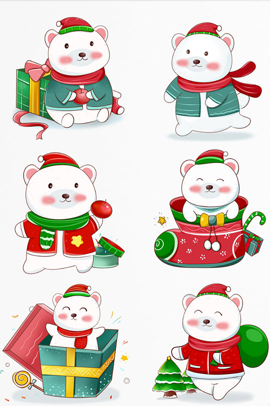 卡通圣诞节北极熊可爱表情包元素