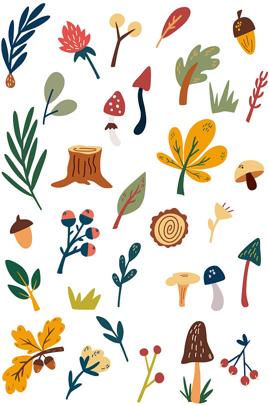 小清新扁平植物矢量元素