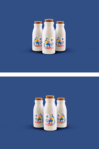 牛奶瓶玻璃瓶效果图样机