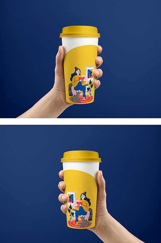 手拿奶茶杯纸杯咖啡效果图样机-众图网
