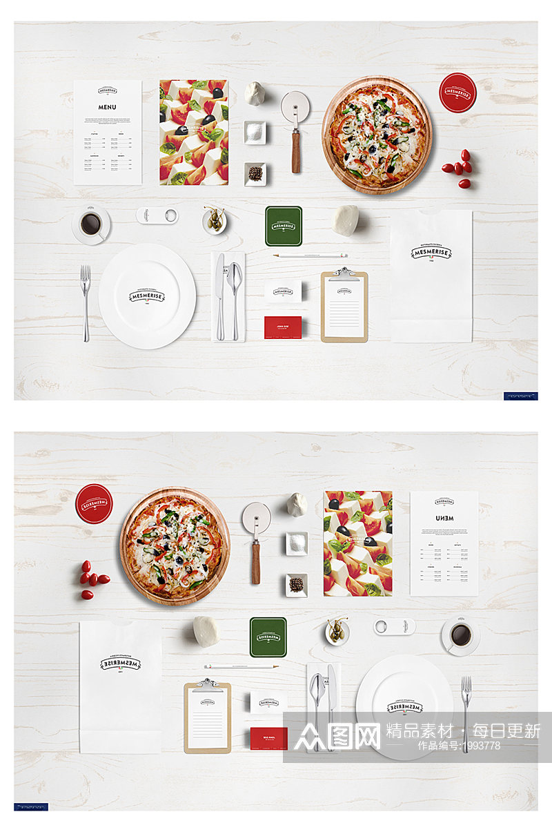 披萨西餐厅餐具效果图样机素材