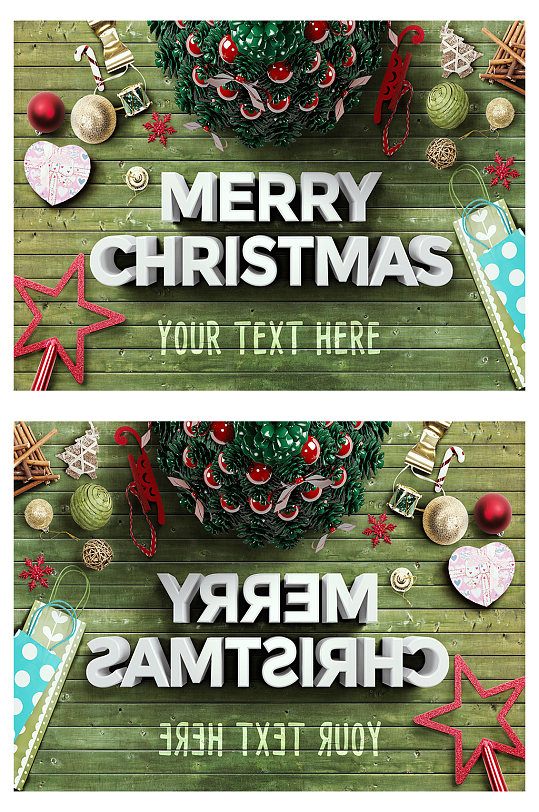 圣诞树立体字标题效果图样机