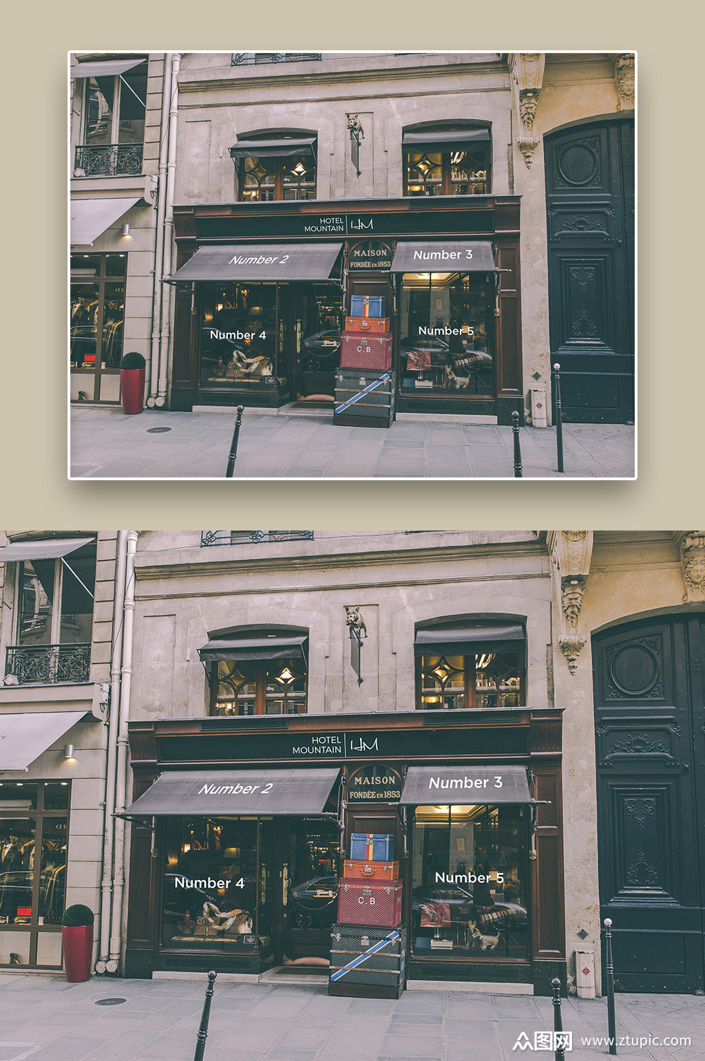 复古风格时尚咖啡厅门头智能贴图样机