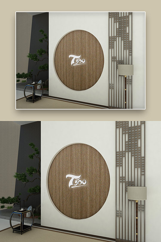 中式背景墙LOGO标识样机-众图网