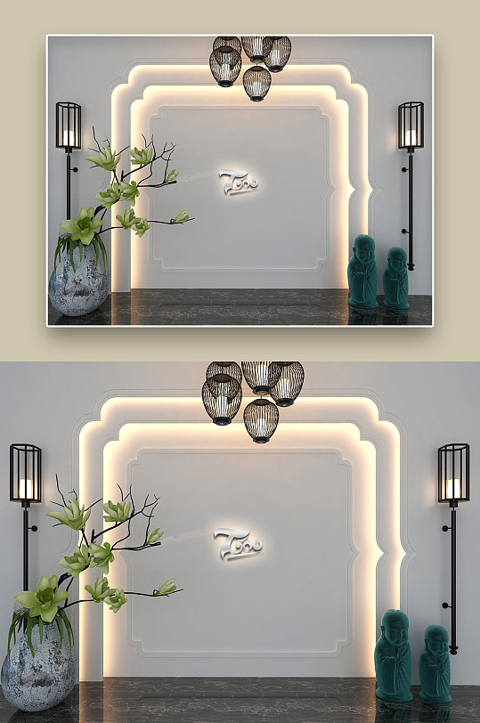 中式背景墙LOGO标识样机-众图网