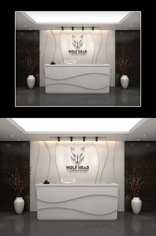 前台办公室形象墙样机-众图网