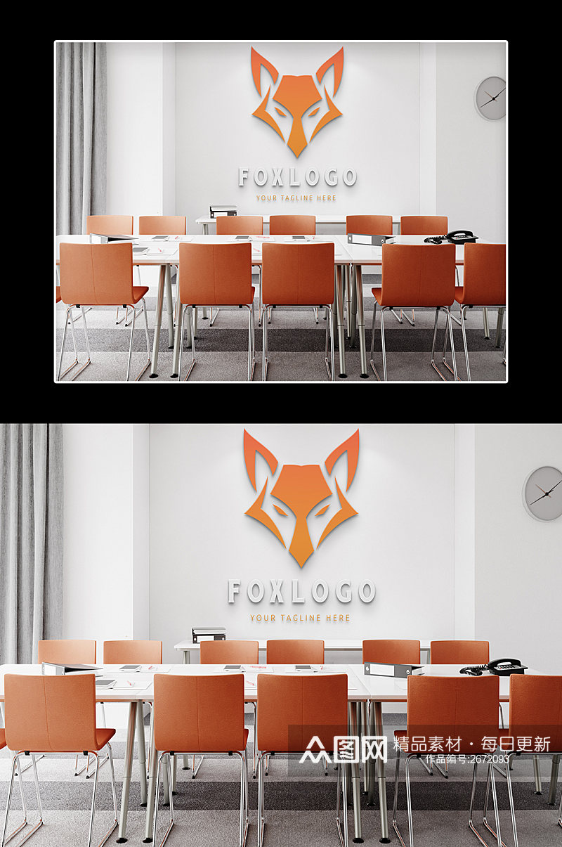 狐狸公司标志形象墙样机素材