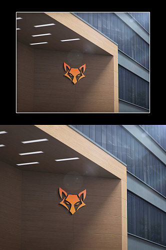 狐狸公司标志形象墙样机