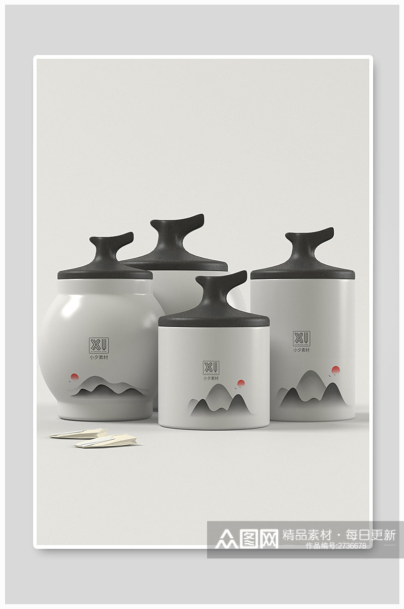 高端茶叶茶具产品名片包装贴图展示样机素材