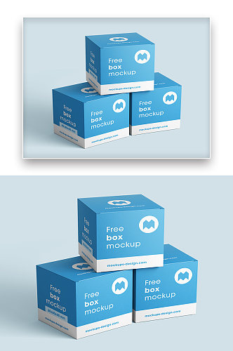 蓝色正方形纸盒包装外观展示智能贴图样机
