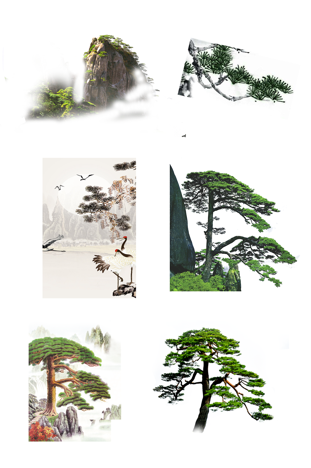 迎客松psd免扣文件绿色系大山树素材