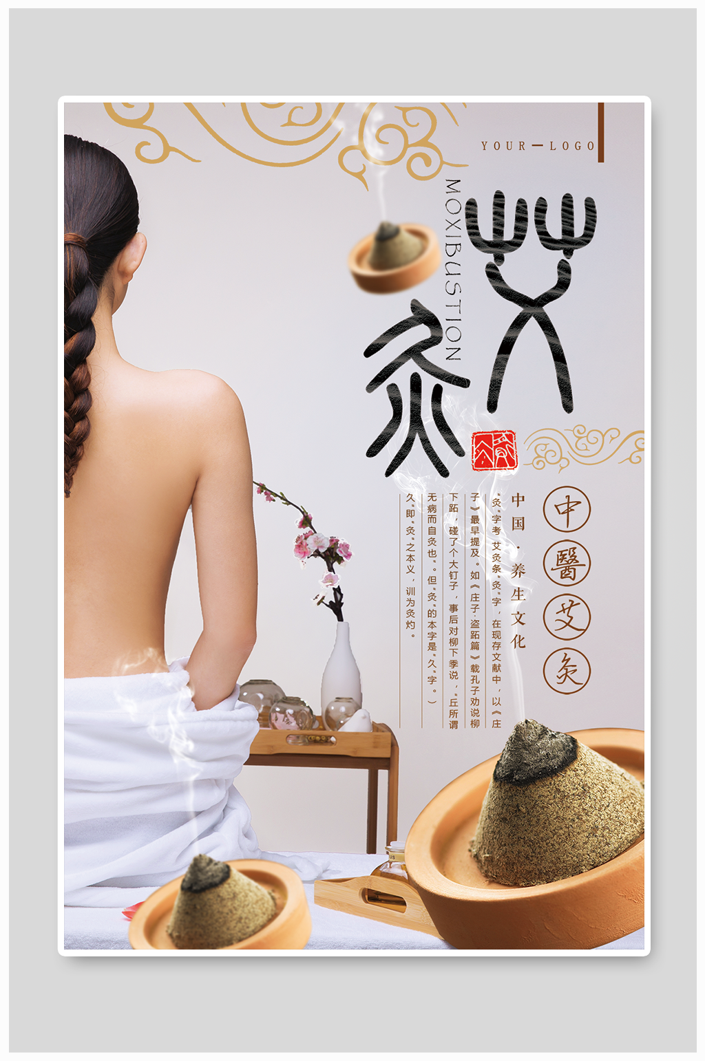 艾灸淤堵功能海报 展板素材
