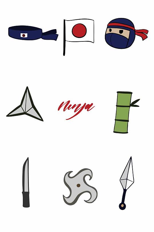 日本忍者元素免扣矢量图飞镖元素