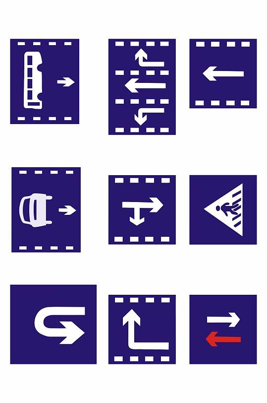 道路安全标识蓝色警示牌告知卡矢量图元素