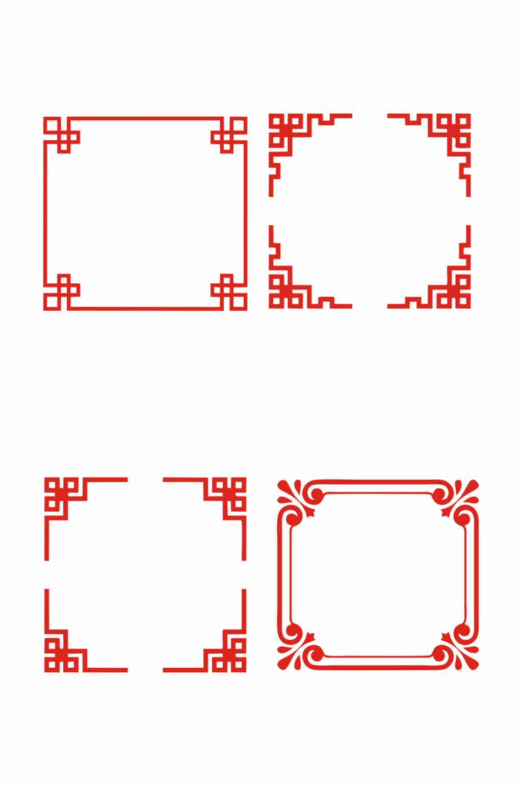 中式边框红色元素矢量图cdr红色边框