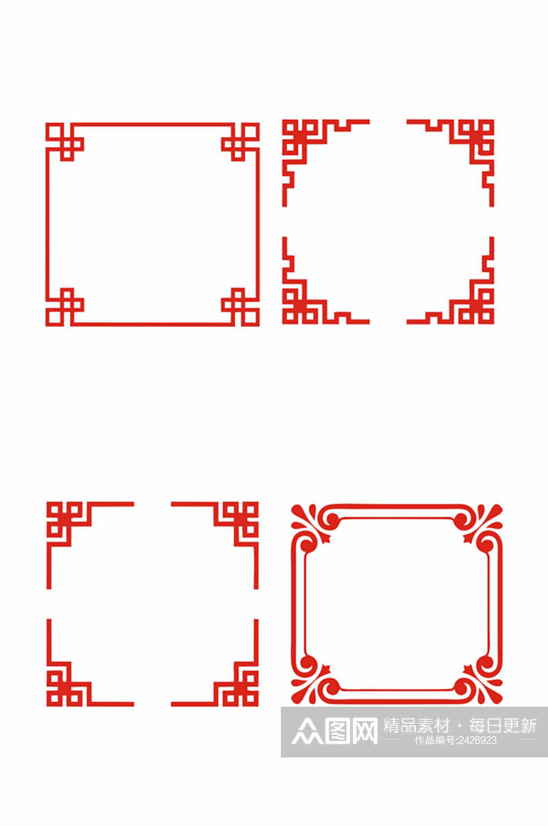 中式边框红色元素矢量图cdr红色边框素材