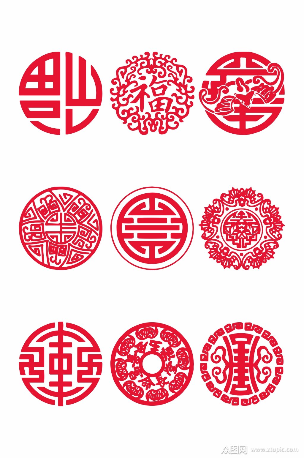 矢量红色虎年传统中国风窗花剪纸元素cdr