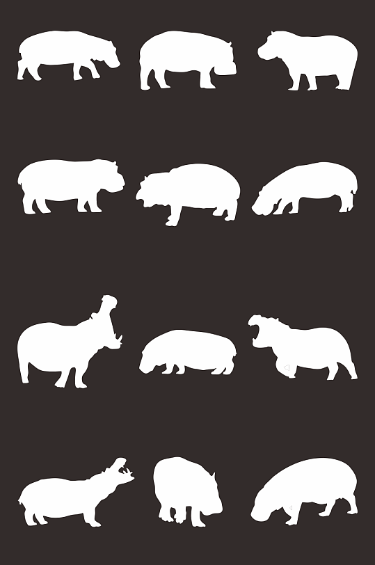 河马剪影元素矢量图