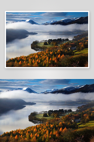 高山雾气湖倒影艺术摄影