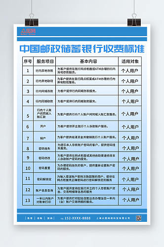 蓝色简约中国邮政收费标准项目海报