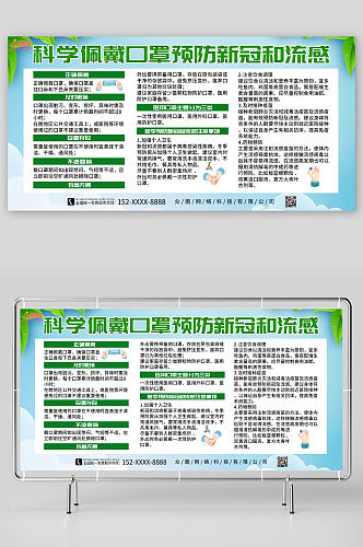 绿色科学佩戴口罩医疗防疫知识展板