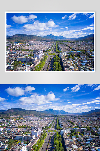 大气丽江雪山城市田野航拍