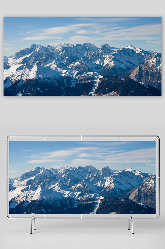 山峰雪景风景摄影图