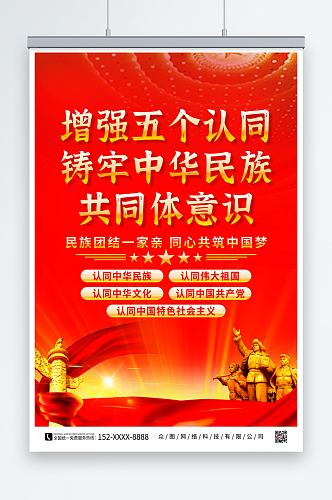 红色铸牢中华民族共同体意识党建海报