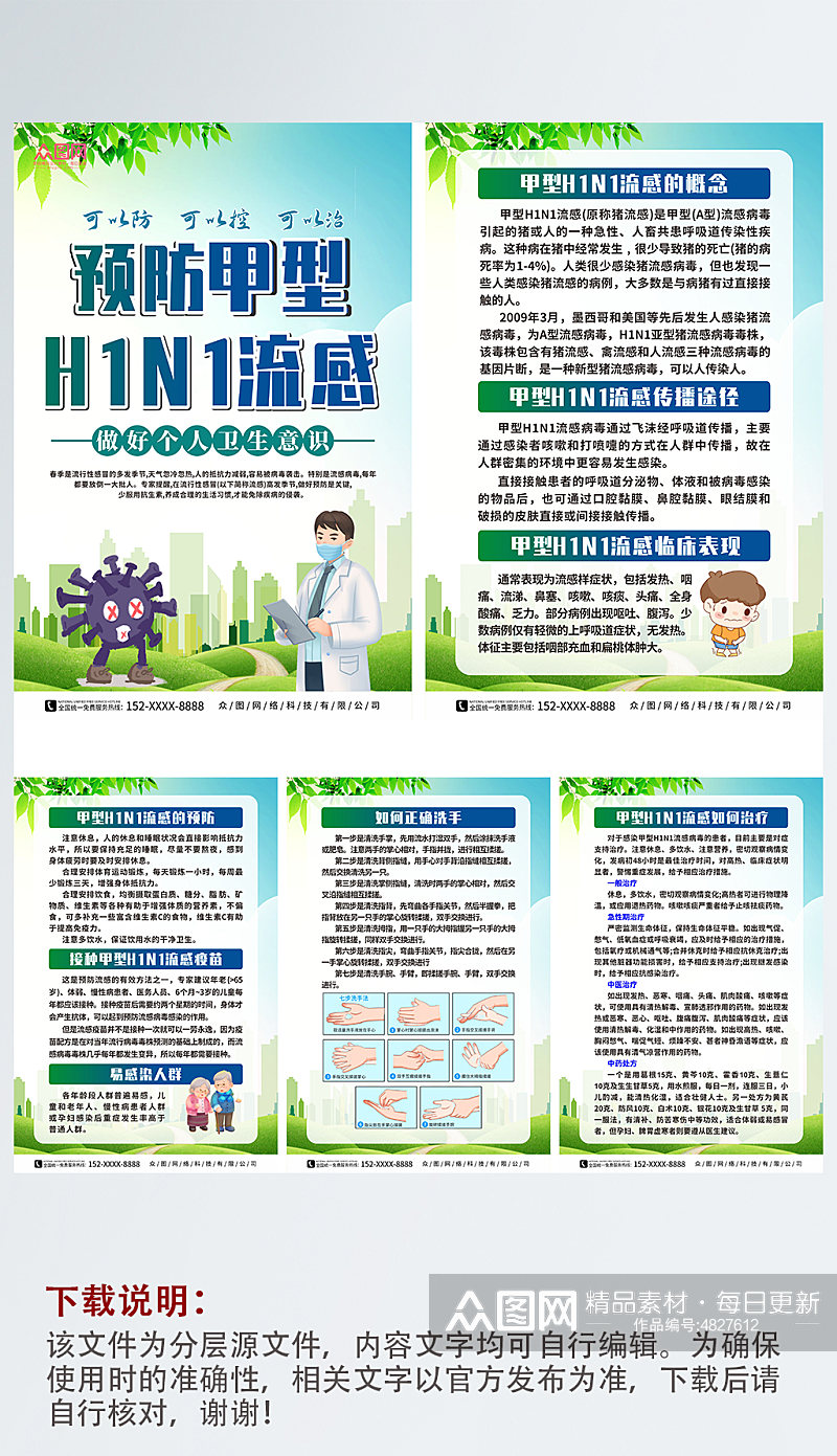 预防甲型H1N1流感防治知识医疗展板素材