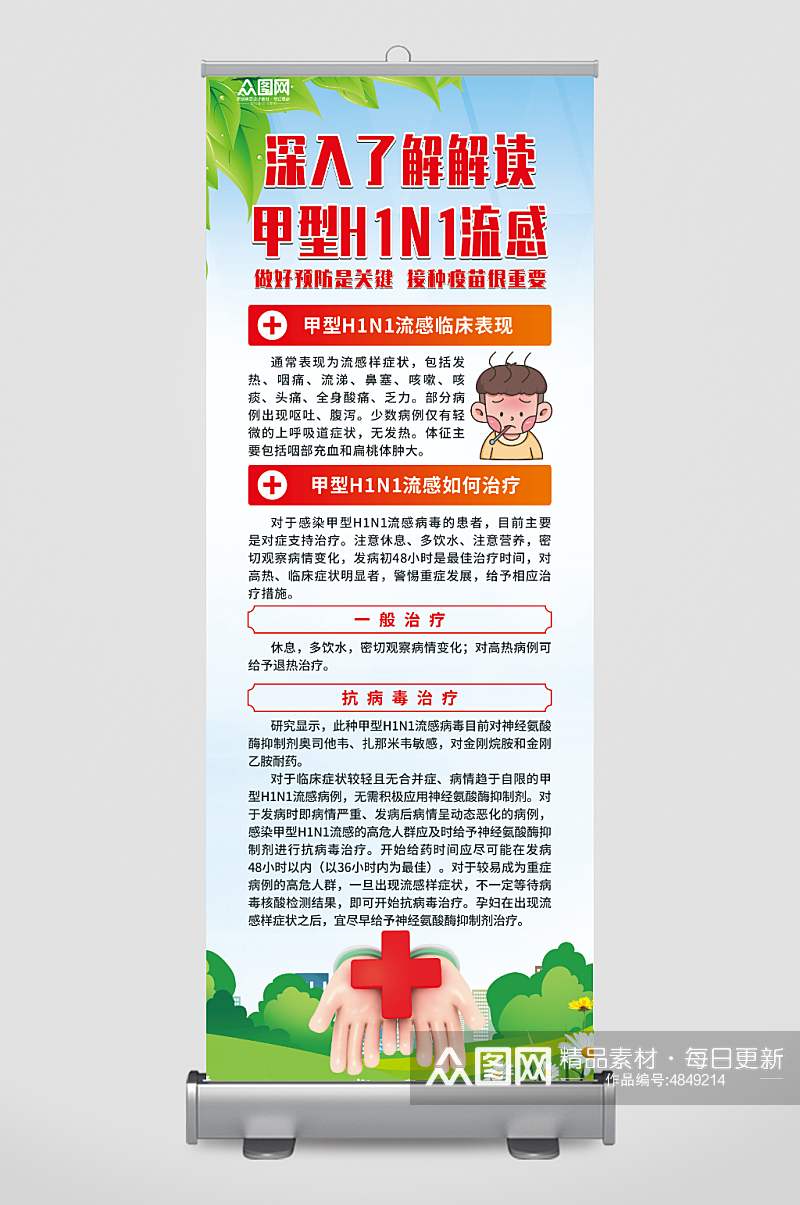 大气甲型H1N1流感防治知识展架易拉宝素材